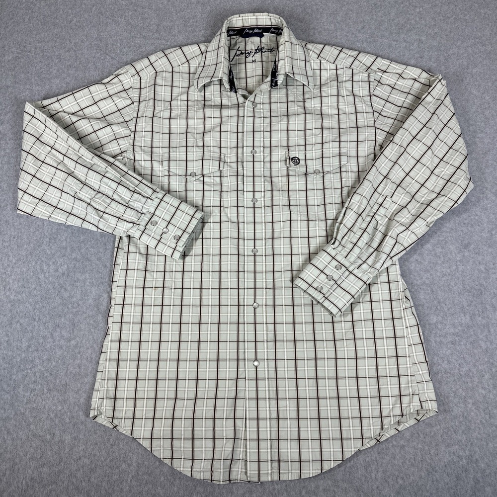 George Strait Pearl Snap Western Shirt Men's Size Medium Long Sleeve Pockets‎
